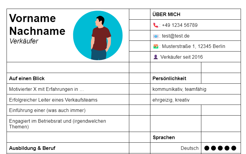 Tabelle als Layout für den Lebenslauf